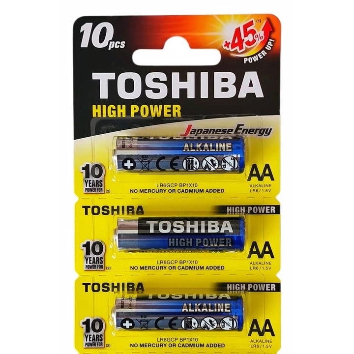Set 3 Baterii Alcaline AA 1.5V, Toshiba