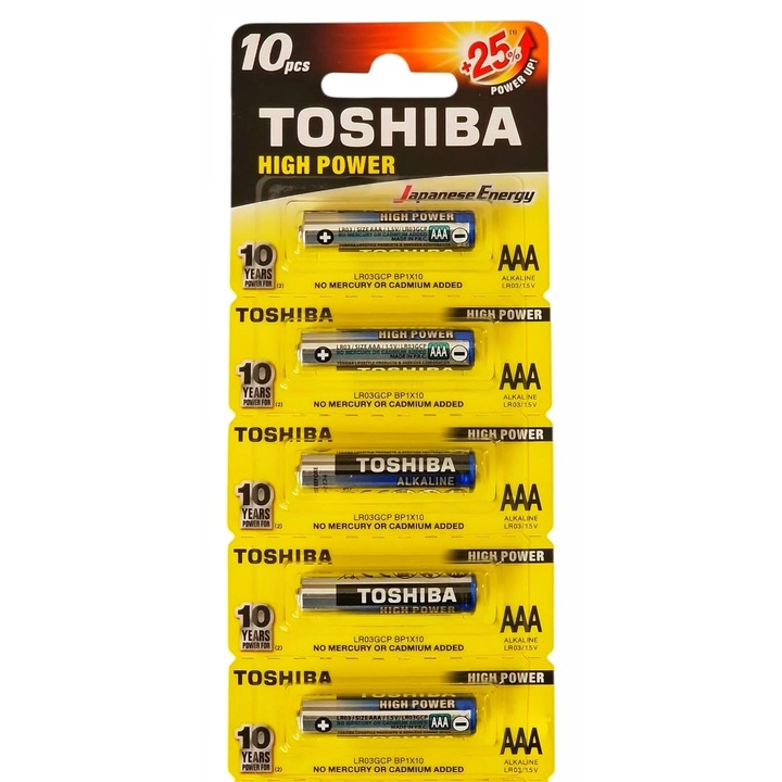 Set 5 Baterii Alkaline AAA, 1.5V, Toshiba