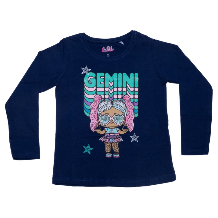 Bluza bumbac, maneca lunga, LOL SURPRISE Gemini 34410, Bleumarin