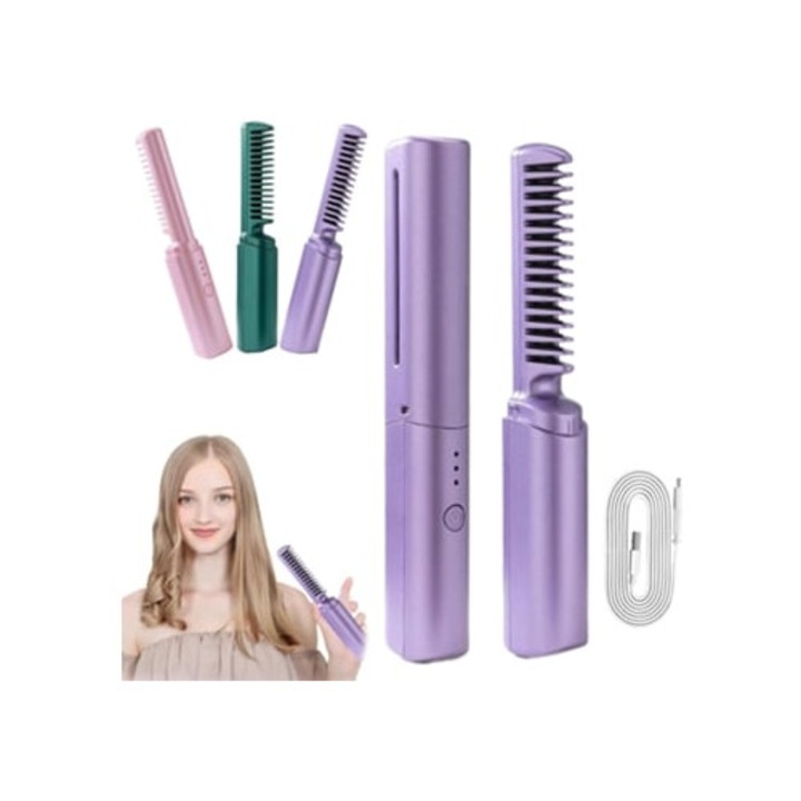 Placa de indreptat parul 2 in 1, modelator de bucle, P Ehstmind, mic, reincarcabil violet