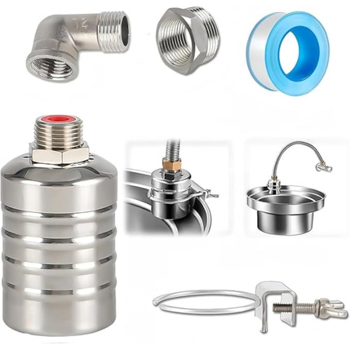 Valva apa, plutitoare, din otel inoxidabil, opreste automat fluxul de apa la nivelul setat, pentru rezervoare, piscine si sisteme de adapare pentru animale, instalare usoara - VALVPRO HOME & MARKER®