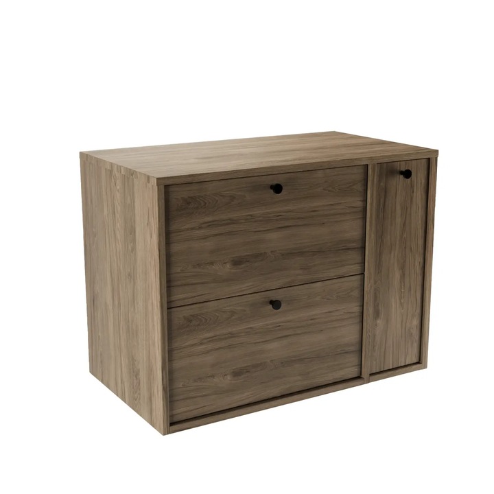 Dulap pentru lavoar Wena Meble, cu raft, fronturi netede Belino, 80x60x45 cm, Nuc inchis