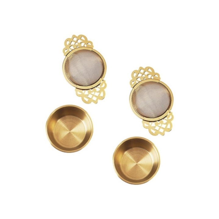 Set de 2 strecuratori de ceai, inox, auriu, 9,5x5,5cm