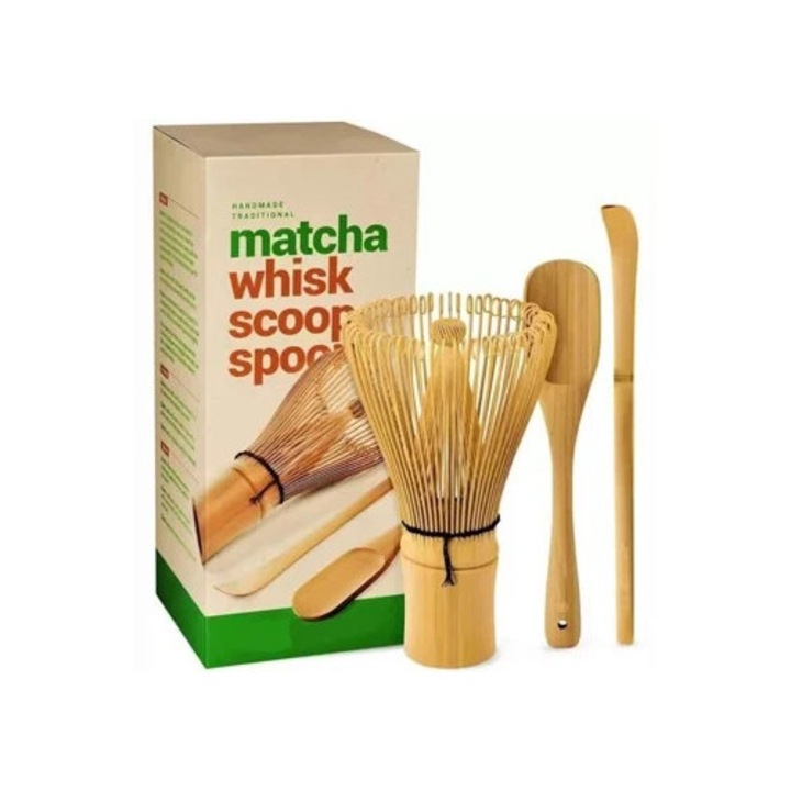 Set accesorii ceai, Juego de utensilios pentru te matcha, bambu, 2 piese
