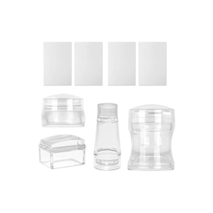 Set 4 stampile pentru unghii, silicon, transparent, cu 4 spatule