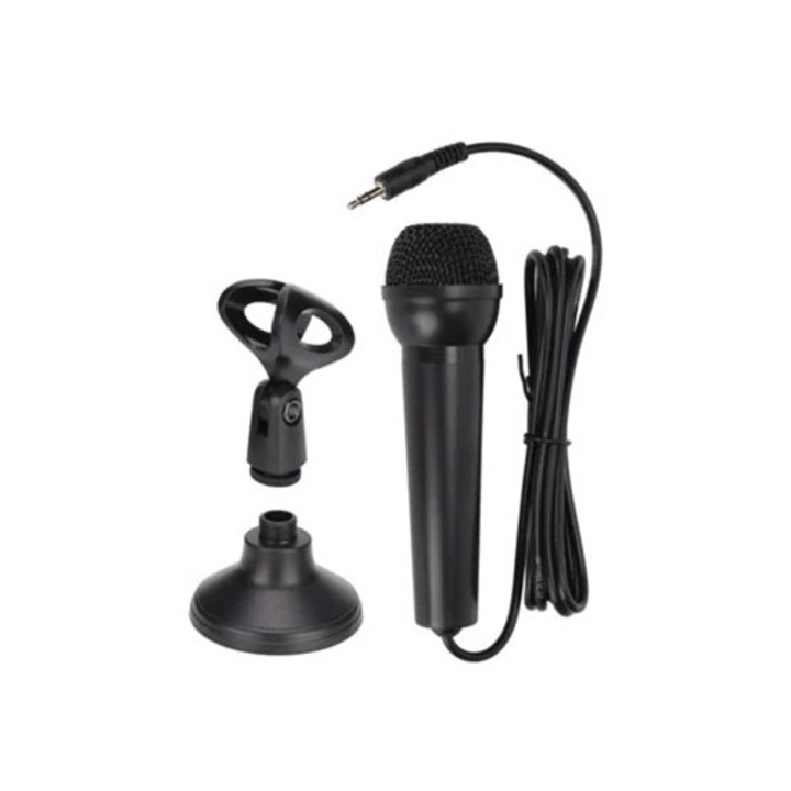 Microfon cu cablu si suport, conector 3,5 mm, nivel de zgomot redus, pentru karaoke