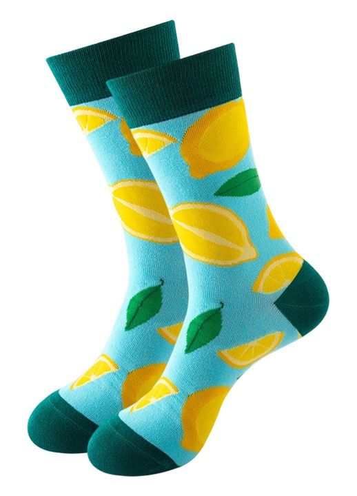 Sosete Cadou de Craciun, Christmas Stockings, Distractive si Amuzante, Mid Lungi, Unisex, Marime Universala 37-44, Tema Fructe-Culinary cu Model Lamaie