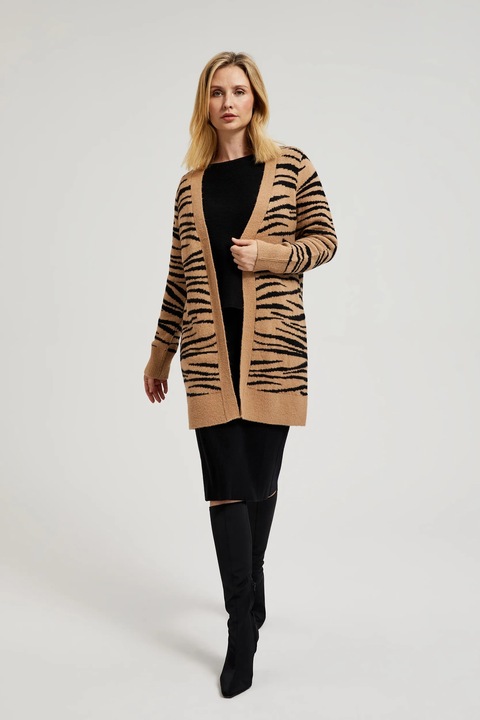 Cardigan bej cu maneci lungi si model animal print, Bej