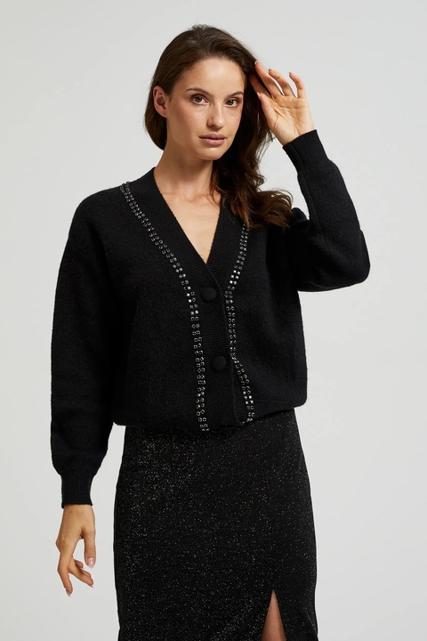 Cardigan negru decorat cu margele, Negru