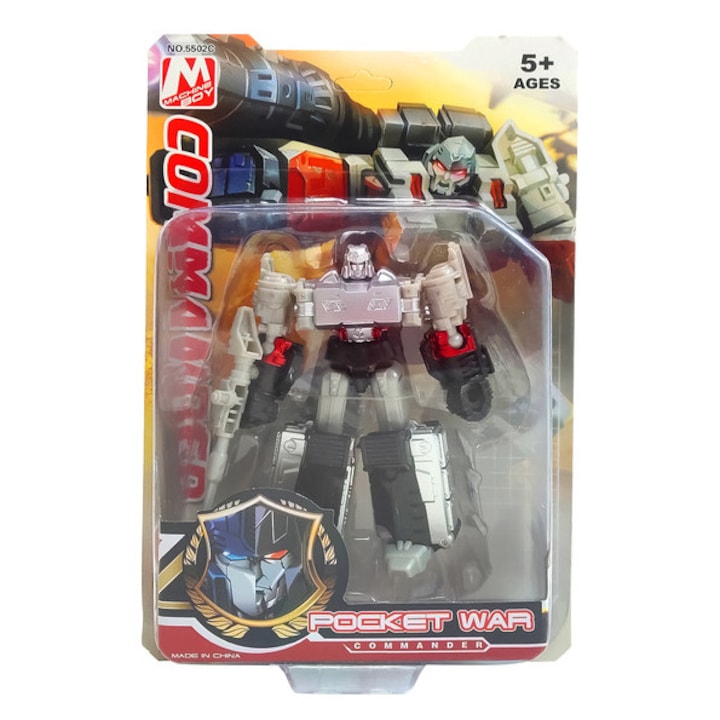 Robot transformabil Pocket War Commander, gri, 10 cm