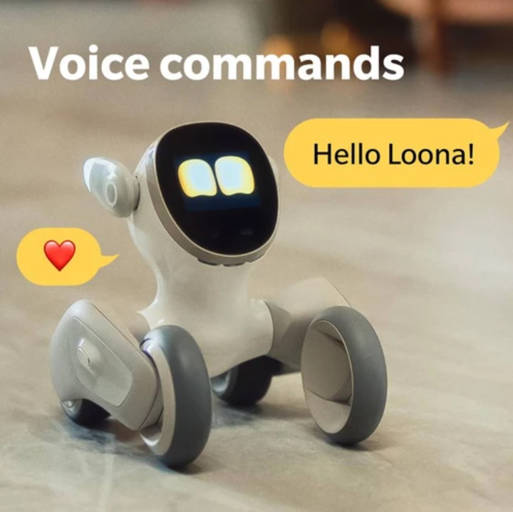 Caine robot inteligent AI Loona EPP3.0, alb, statie de incarcare, functie de monitorizare locuinta, interactiune vocala