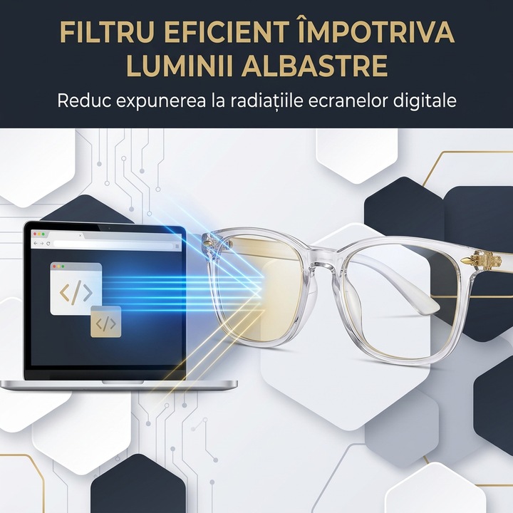 Set 2 Ochelari Protectie Calculator SuperTrends® Anti Lumina Albastra, Ochelari Gaming Fara Dioptrii Unisex, Ochelari Protectie Calculator Cu Lentile Transparente, Culori Alb, Protectie Vizuala Pentru Laptop Telefon Tableta Televizor