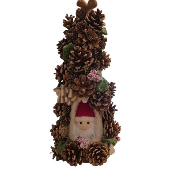 Brad de Craciun din conuri de pin cu Mos Craciun, 36x18cm, culoare maro