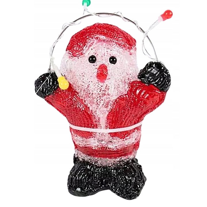 Figurină Moș Crăciun cu LED, 17 cm, multicolor, set de 15 luminițe