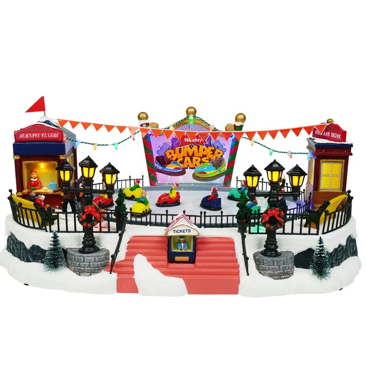 Decoratiune Luminoasa Bumper Cars idealSTORE, Iluminare LED Multicolor, 9 Led-uri Integrate, Inaltime 18.5CM, Alimentare la Priza, Tema Atmosfera Festiva, Potrivita Pentru Decorul Interior, Multicolor