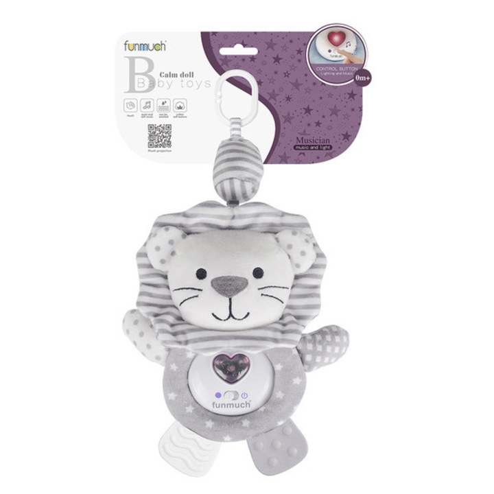 Leu de plus muzical si luminos, jucărie interactivă pentru bebeluși, 0-3 luni