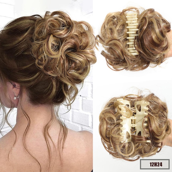 Peruca coc sintetica, 15cm, 45g, multicolor, set accesorii par