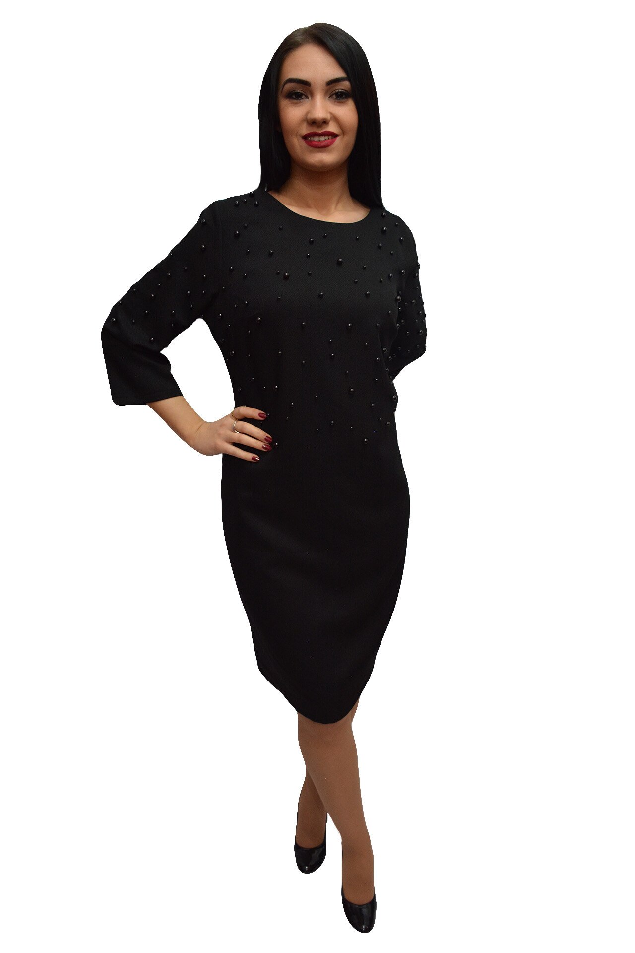 Rochie cu design de perle, croi usor cambrat,masura mare,D&J Exclusive, Negru