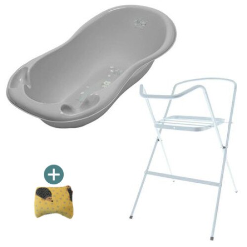 Set cadita 102 cm Bufnita Gri + Suport metalic cadita + Cadou burete baie