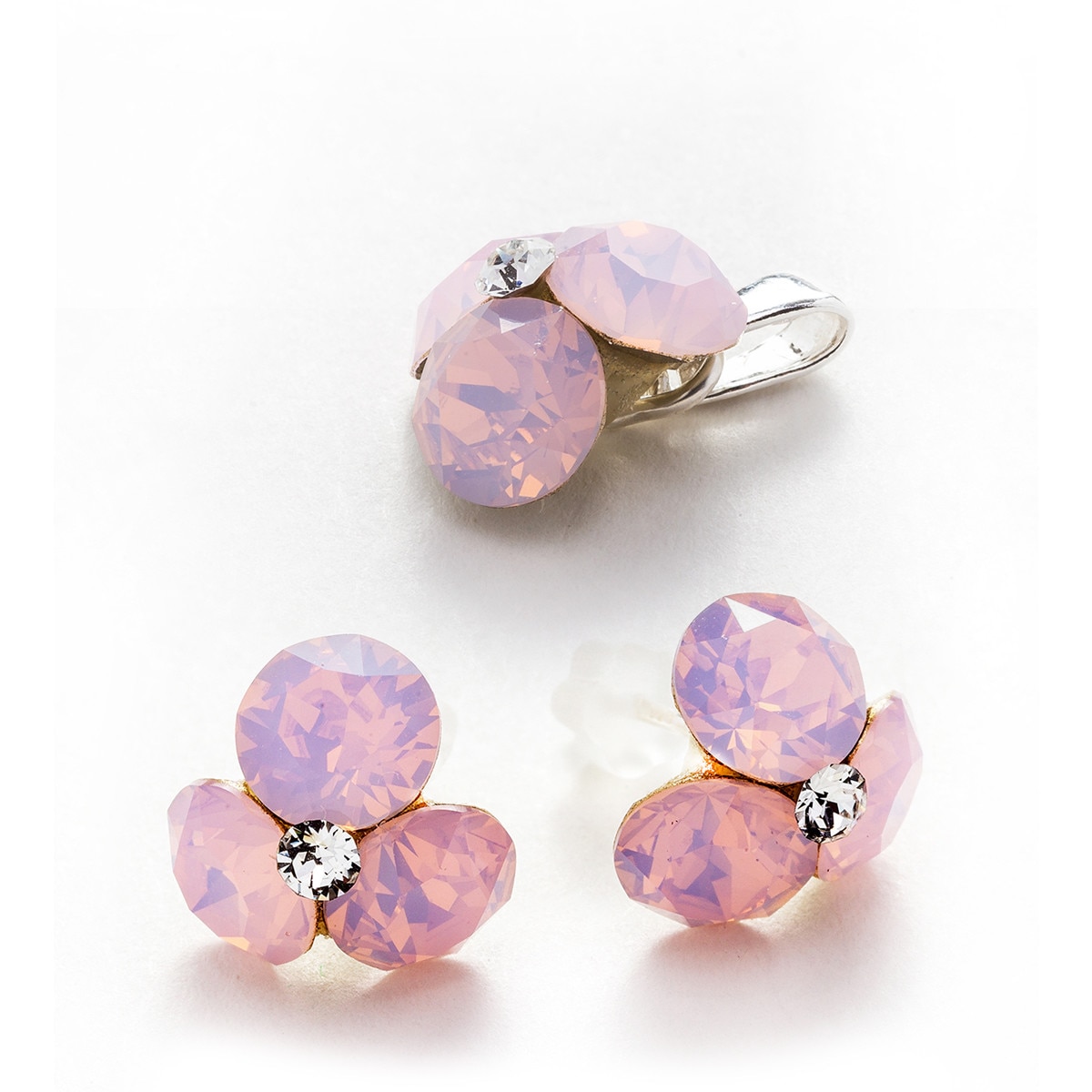 Set Argint DaviCrystals cu cristale cercei trifoi cu tija si pandantiv rose water opal