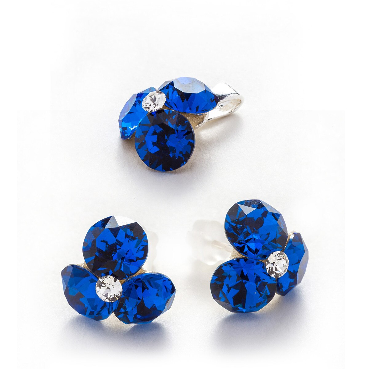 Set Argint DaviCrystals cu cristale cercei trifoi cu tija si pandantiv capri blue