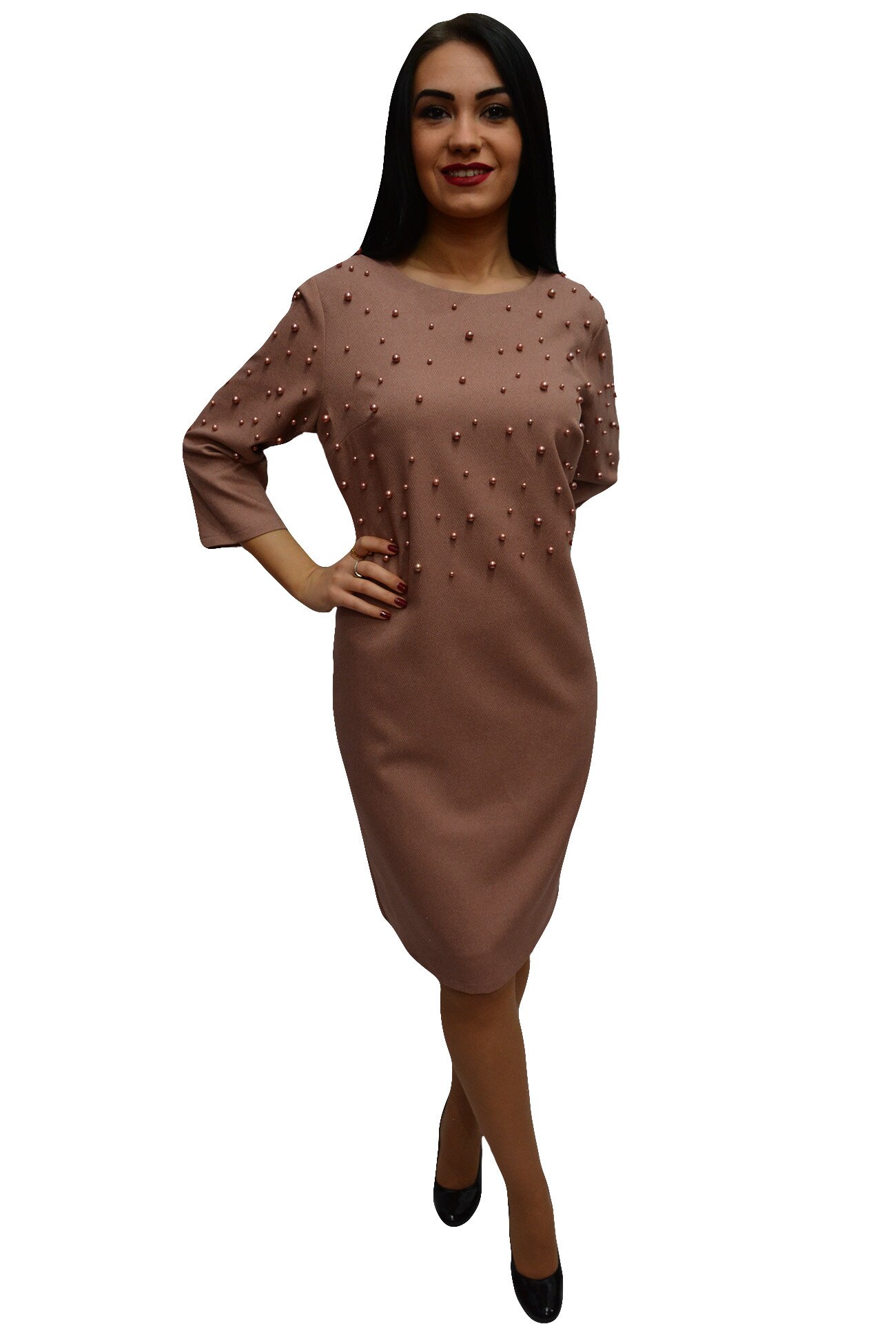 Rochie cu design de perle, croi usor cambrat,masura mare,D&J Exclusive, Plamaniu