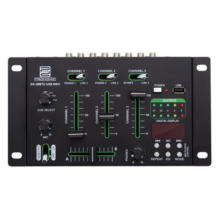 Mixer DJ Pronomic DX-30BTU, 3 canale, Bluetooth, MP3 player, negru, 233x131x49mm