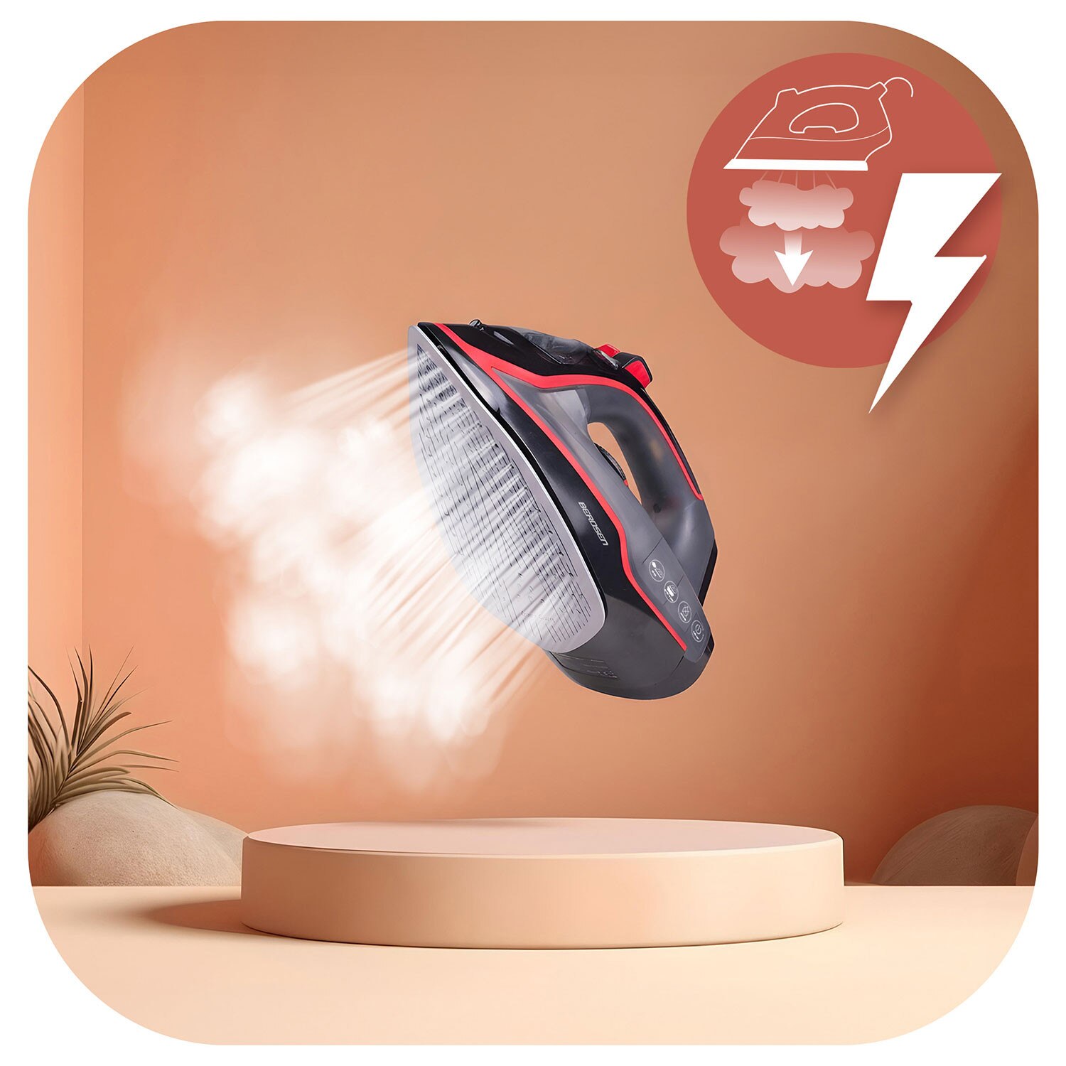 Fier de calcat cu abur, talpa ceramica, oprire automata, autocuratare, protectie la supraincalzire, rezervor de apa de 230 ml, abur vertical, reglare a temperaturii, 2600 W, gri si rosu