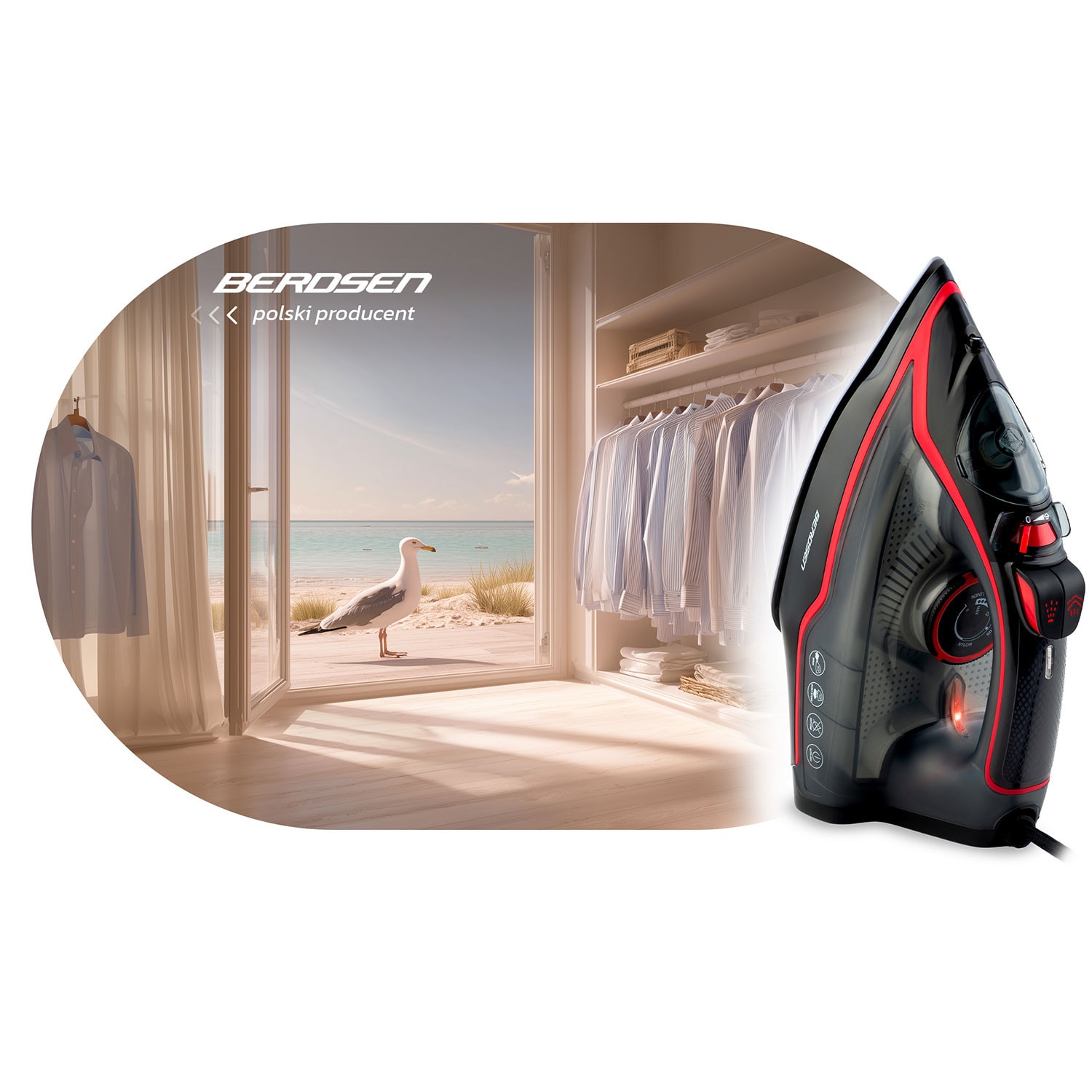 Fier de calcat cu abur, talpa ceramica, oprire automata, autocuratare, protectie la supraincalzire, rezervor de apa de 230 ml, abur vertical, reglare a temperaturii, 2600 W, gri si rosu