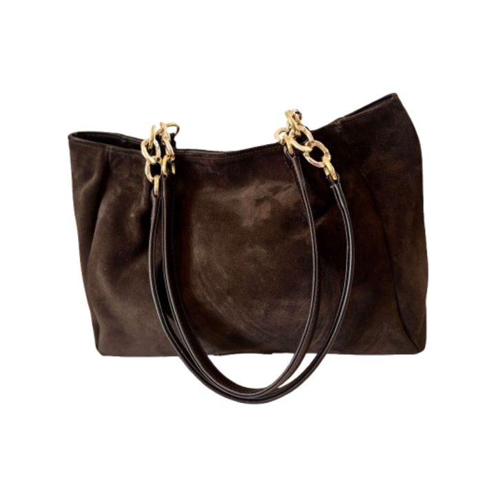 Geanta Zea Smart Casual Piele Intoarsa Maro 305vm8u