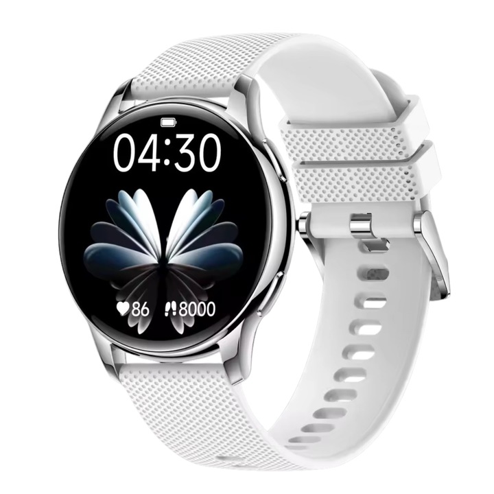 Smartwatch dama SW59, AMOLED 1.32", Apel Bluetooth, Monitor ritm cardiac, gri deschis
