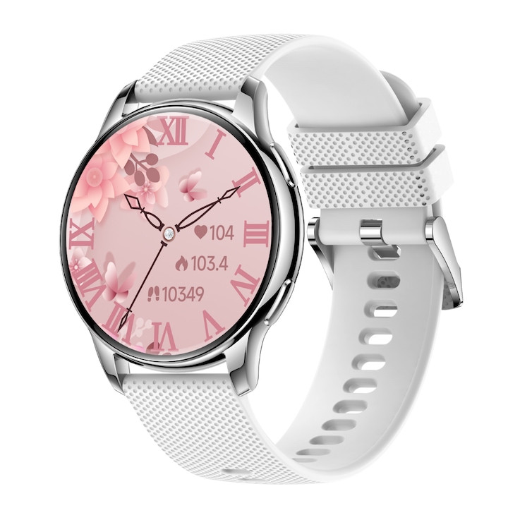 Okosóra női SW59, AMOLED 1.32", Bluetooth hívás, Pulzusmérő, világosszürke