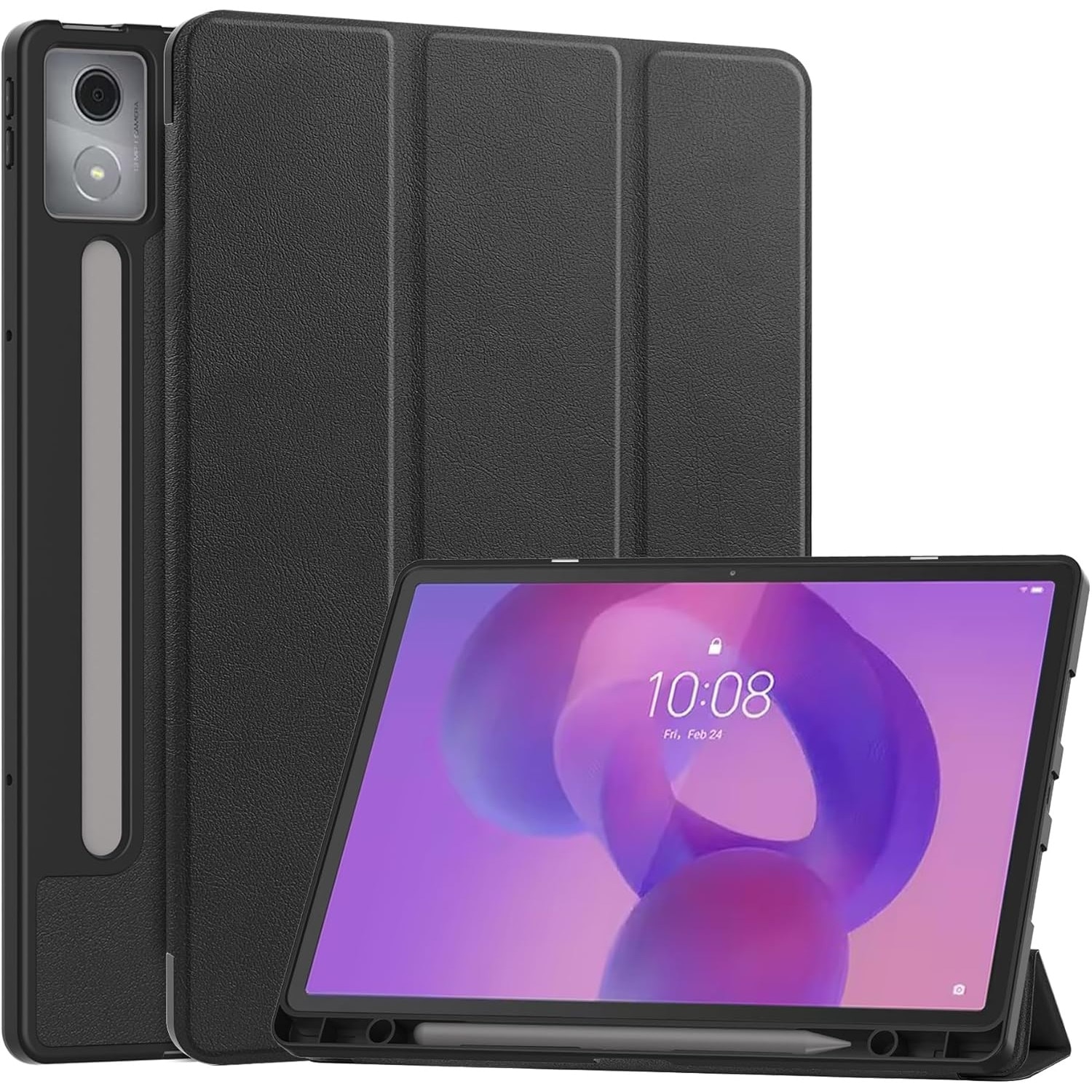 Husa Fearmbrace pentru Lenovo Idea Tab Pro 12.7 inch, functie wake-up/sleep, compartiment pentru stylus, negru