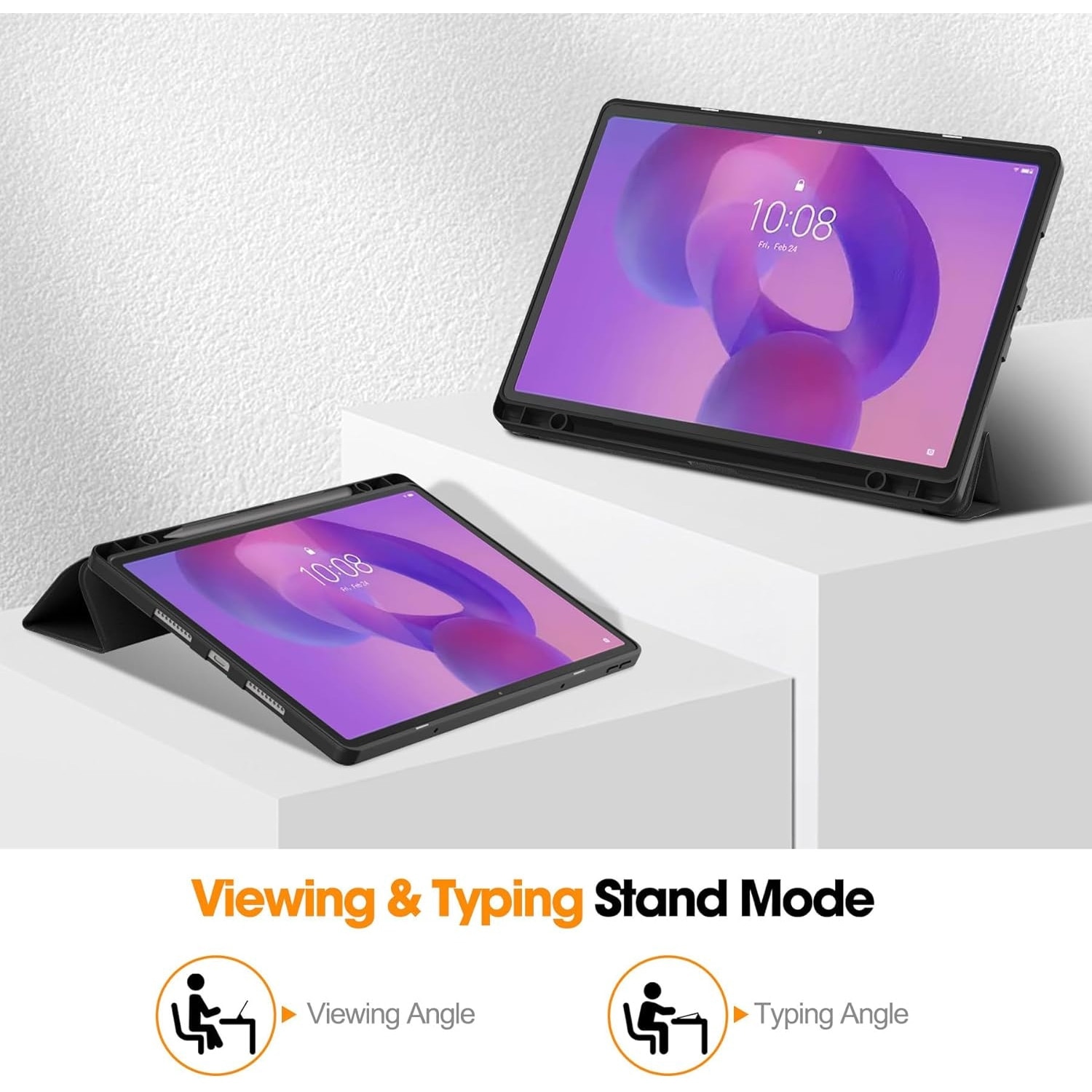 Husa Fearmbrace pentru Lenovo Idea Tab Pro 12.7 inch, functie wake-up/sleep, compartiment pentru stylus, negru