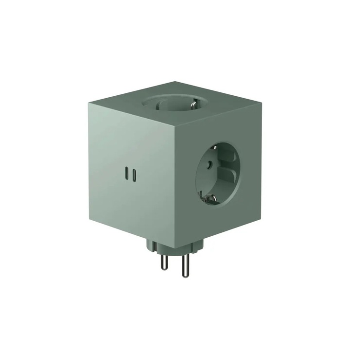 Кубичен удължител Avolt Square 2, 3 контакта, 2xUSB-C, градински чай, 7.6x11.3x7.6см