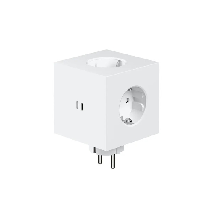 Кубичен разклонител Avolt x Martinelli Luce Square 2, 3 контакта, 2xUSB-C, бял, 7.6x11.3x7.6cm