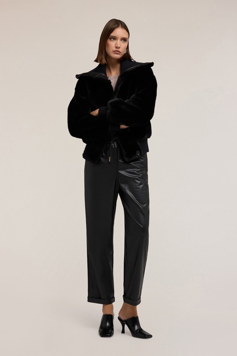 MOTIVI, Pantaloni crop drepti cu snururi, Negru, S