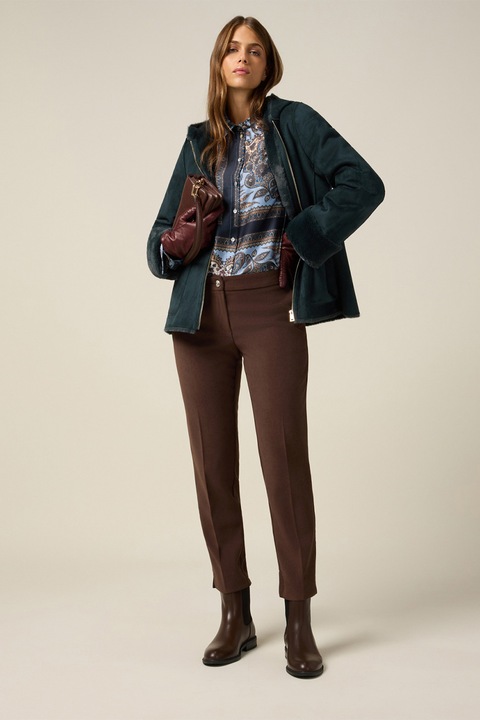 OLTRE, Pantaloni crop cu talie inalta, Maro inchis