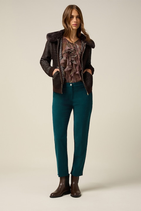 OLTRE, Pantaloni crop cu talie inalta, Verde persan