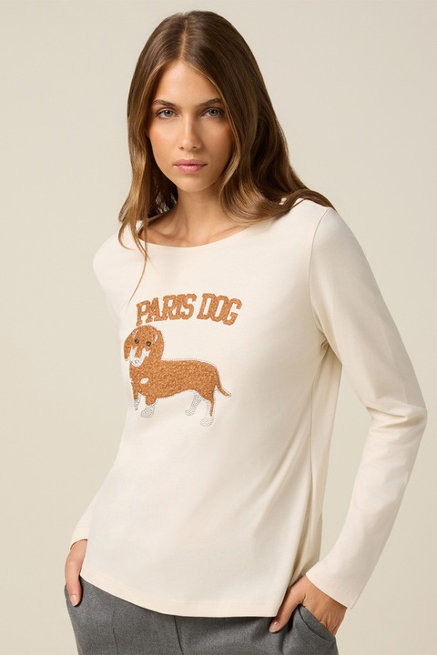 OLTRE, Pulover cu decolteu barcuta, Alb/Maro, M