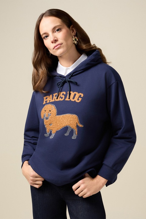 OLTRE, Hanorac din amestec de bumbac cu model grafic, Albastru inchis