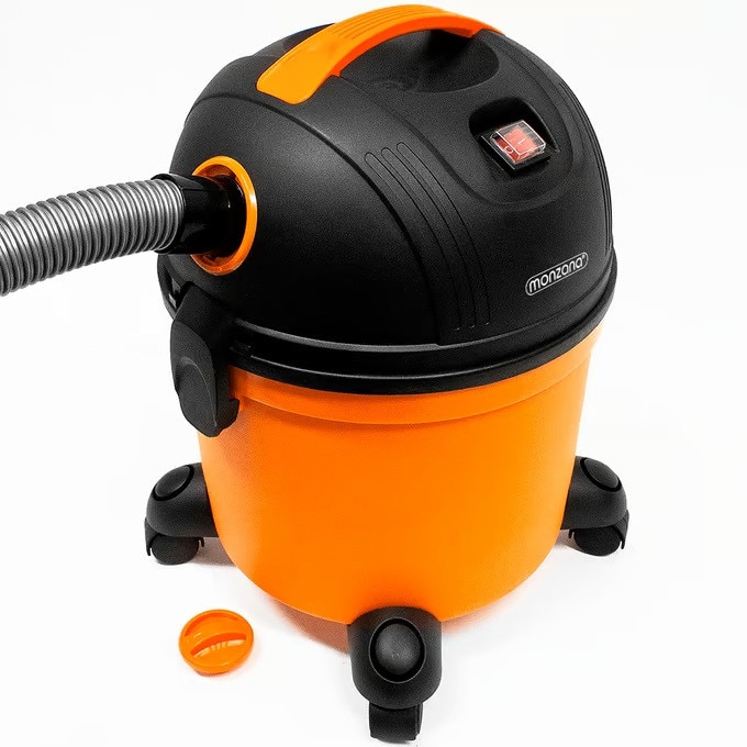 Aspirator umed/uscat Monzana, 1200W, Cu filtru, Sac de praf, 45 x 33 x 32 cm, Capacitate recipient praf 15L, Perie de podea Duza pentru tapiterie, Duza pentru crapaturi, Metal, Negru/Portocaliu