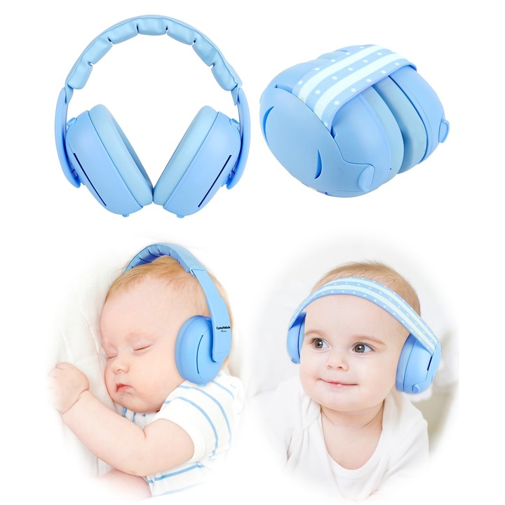 Casti pentru bebelusi, protectie auditiva, design 2 in 1, albastru, 16.48x19.98cm