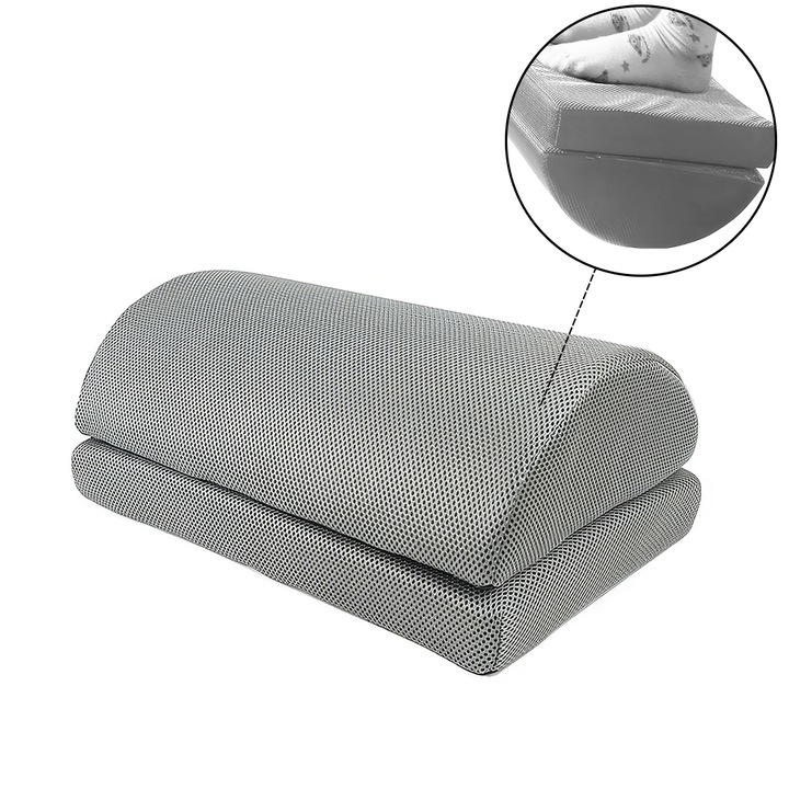 Perna pentru suportul talpilor si picioarelor la birou, design versatil, inaltime reglabila, material racoros, 44x17x30 cm, gri, Casamoni