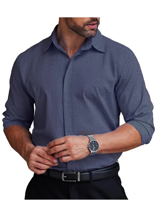Camasa casual cu maneca lunga pentru barbati, nasturi ascunsi, S