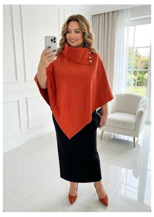 Capa Dama, marime universala, Stofa, Caramiziu