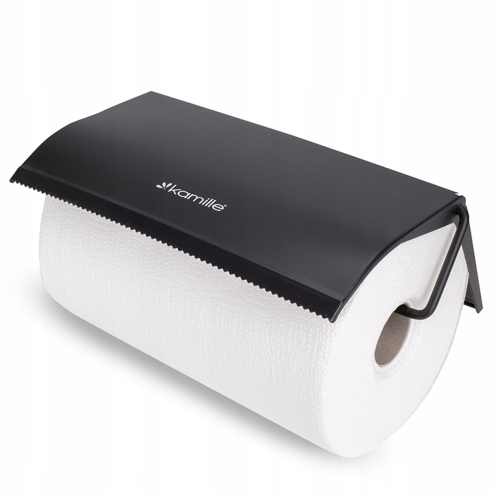 Suport de perete pentru prosop de hartie Kamille – negru, metalic, elegant si rezistent