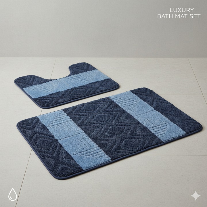 Covor de baie Indomex SLV202233 set 2 buc, albastru, 50x80cm/40x50cm