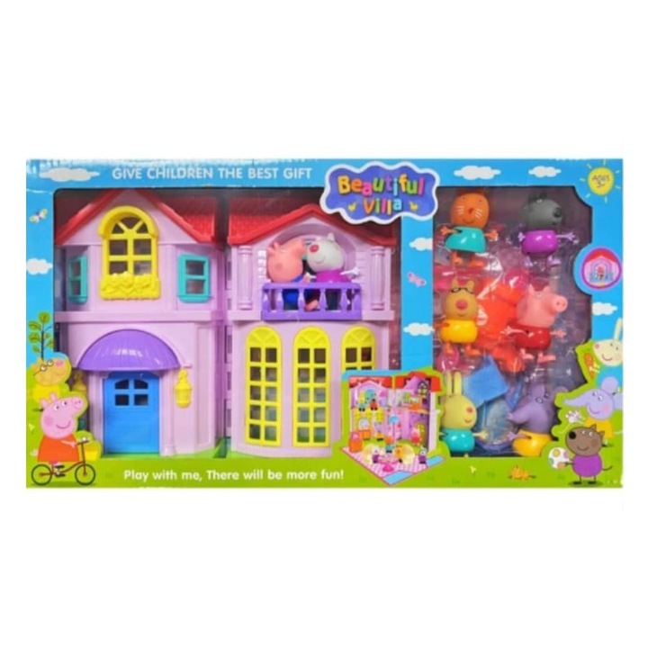 Casuta pentru papusi, MASHASHOP, cu 8 figurine, accesorii, multicolor, 30x45cm