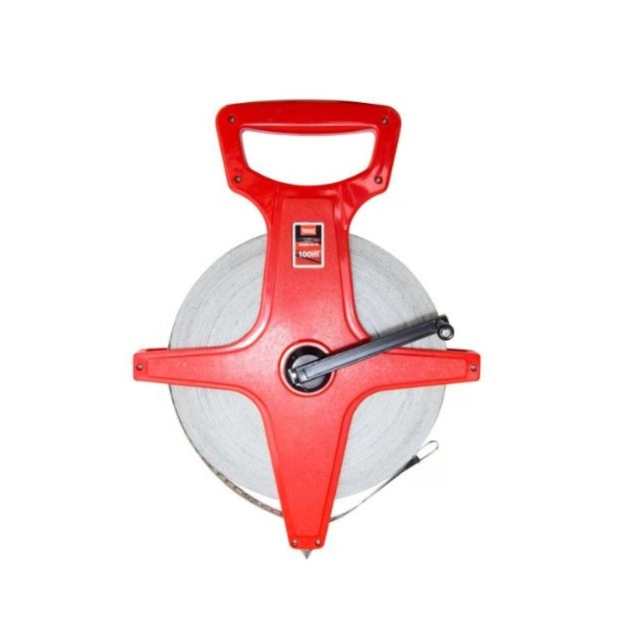 Ruleta cu banda din material textil, sistem retractabil cu manivela, sistem de blocare, lungime 100 metri